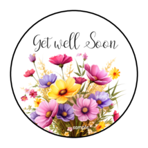 30 Get Well Soon Envelope Seals Stickers Labels Tags 1.5&quot; Round Wildflowers - £5.87 GBP