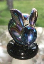 Vintage I.W. Rice Irice Glass Rabbit Paperweight Iridescent &amp; Black 3&quot; Tall  - £14.08 GBP