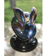 Vintage I.W. Rice Irice Glass Rabbit Paperweight Iridescent &amp; Black 3&quot; T... - $17.82