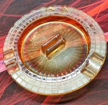 Vintage Carnival Glass Iridescent Ashtray w/ Match Holder Checkerboard Pattern - £9.63 GBP