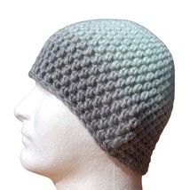 Men&#39;s Beanie Hat Head Hugger Handmade Silver Mint Green Crochet Hiking S... - $22.63