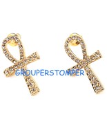 Ankh Earrings New with Crystal Rhinestones Post Egyptian - $15.35