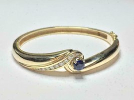 3Ct Simulated Sapphire Gold Plated 925 Silver Bangle Bracelet - £175.19 GBP