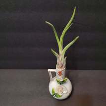 Airplant in Vintage Bud Vase, 4" Art Pottery Porcelain Applied Flowers Germany image 2