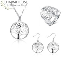 Charmhouse Silver 925 Jewelry Sets For Women Life Tree Pendant Necklace Ring Ear - £12.23 GBP