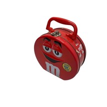 Red M&amp;M Tin with lid Vintage 6.5x6x35 Clasps shut - $7.61