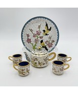 Vtg Cloisonné Enamel Chinese Bird Pattern Miniature Tea Set Dollhouse 6 PCs - $93.40 CAD