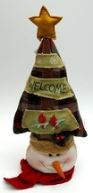 Fabric Burlap Stuffed Snowman Head with Tree Shape Door Stop - $51.96