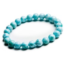 Natural Blue Larimar Round Beads Bracelet 8mm Dominica Genuine Larimar Gemstone  - £88.24 GBP