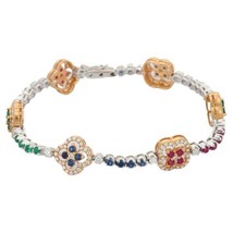 Unique 18k Yellow Gold Diamond Ruby Sapphire Emerald Clover Charm Bracelet - £4,505.09 GBP