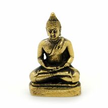 MINIATURE BRONZE BUDDHA STATUE 1" Tiny Mini Buddhist Figurine Amulet Tal... - $8.96