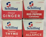 Lot Of 4 Vintage Schilling Spice Tins Red Pepper Thyme Ginger Allspice - $19.95