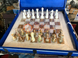20&quot; Marble White Chess Set With Chess Pieces Inlaid New Year Eve Gift Sp... - £1,153.33 GBP