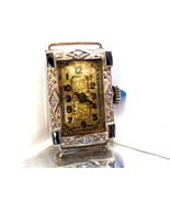 Art Deco 18k White Gold Ladies Watch Sapphire Diamond 17 Jewels Sessmer ... - £361.67 GBP