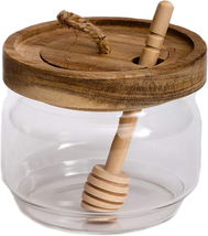 Honey Jar Pot Glass Holder Set with Wooden Dipper Stick and Acacia Lid C... - £26.49 GBP