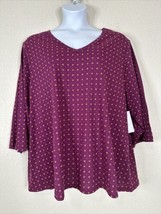NWT Lee Womens Plus Size 3X Purple Floral Dot V-neck T-shirt 3/4 Sleeve - $22.49