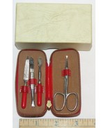 Vintage 1950s West Germany Red Zippered Manicure Travel Kit Case - $11.02 CAD
