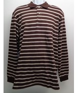 John Ashford Size Large SABLE Brown Striped Long Sleeve New Mens Polo Shirt - $58.41