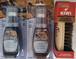 Kiwi Horsehair Shine Brush &amp; Liquid Shoe Polish Black or Brown Kits, Sel... - £7.03 GBP+