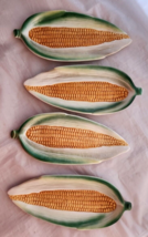 Set 4 Ceramic Corn on the Cob Holder Dish Plates Hand Painted Made in Italy 11&quot; - £27.68 GBP