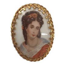Vintage Limoges France Hand Painted Porcelain Portrait Cameo Brooch Pin - £18.23 GBP