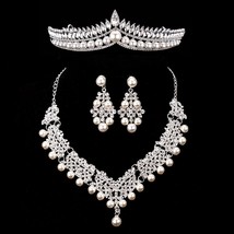 KMVEXO 3PCS Magnificent Pearl Wedding Bridal Jewelry Sets Women Bride Party Cost - £21.12 GBP