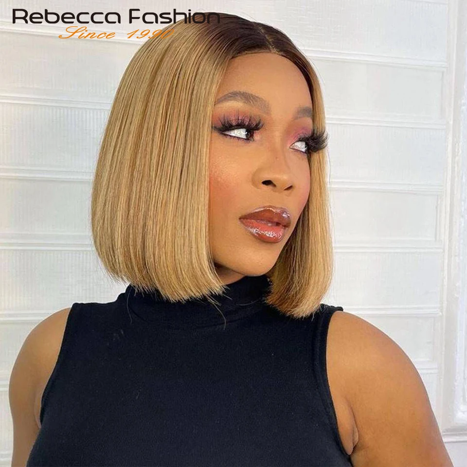 Rebecca Blond 27# Color T Lace Bob Wig Brazilian Lace Front Human Hair Wi - £42.29 GBP+