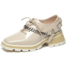 Women Flat Shoes Genuine Leather Laces Square Toe Platform Brogues Ladies Summer - £114.15 GBP