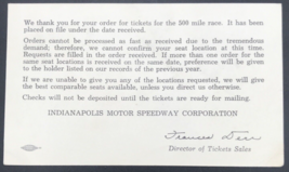 Vintage Indianapolis Motor Speedway Corp 500 Ticket Order Confirmation P... - £18.20 GBP