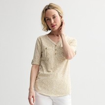 Women&#39;s Croft &amp; Barrow® Elbow Sleeve Utility Henley Top, Size: XXL, Beige - $16.99