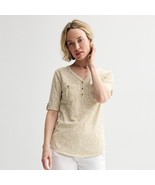 Women&#39;s Croft &amp; Barrow® Elbow Sleeve Utility Henley Top, Size: XXL, Beige - $311.56 MXN