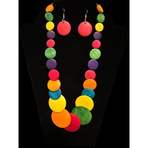 NEW Tianhu Necklace Earring Fashion Costume Jewelry Wooden Multicolor Circles - £10.75 GBP