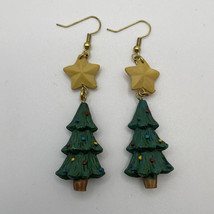 Christmas Tree Pierced Earrings Yellow Star On Top Plastic Colored Ornaments - £7.07 GBP