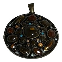 Vintage Brass Colored Faux Stone Beaded Pendant Statement Piece Brown Tu... - £7.43 GBP
