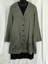 Vintage Willow Ridge 2pc Women&#39;s Dress Jacket Black Green Floral Size 12 - £20.28 GBP