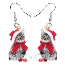 Red Acrylic Christmas Kitten Earrings - One Pair with Random Design and Color - £6.32 GBP