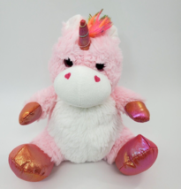 KellyToy Pink Unicorn Rainbow Mane Glitter Eyes Plush 10&quot; Stuffed Toy B308 - £10.22 GBP