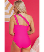 Rose Red Knotted One Shoulder Two Tones Backless One Piece Swimsuit - $13.83