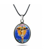 CRUCIFIXION OF CHRIST NECKLACE Stainless Oval Pendant Catholic Saint Jes... - €2,56 EUR