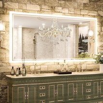 60X28 Bathroom Led Mirror 3-Color Vanity Make-Up Mirror With Lights Anti... - $433.19