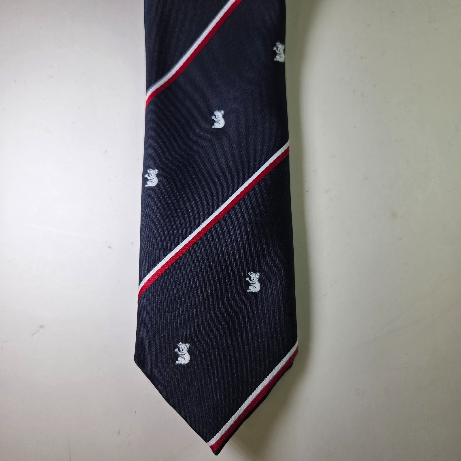 Austico Koala Novelty Stripe Tie Navy Red White Made in Australia 53" x 2.75" Item image 2