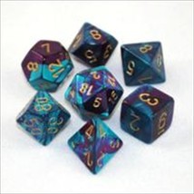 Chessex Manufacturing 26449 Cube Gemini Set Of 7 Dice - Purple &amp; Teal With Gold  - £16.96 GBP