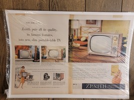 1960 Zenith Television Full Double Page Color Print Ad Portable Table TV Remote - £12.82 GBP