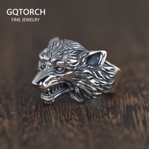 S925 Sterling Silver Vintage Thai Silver Open Ring for Men Wolf Head Ope... - £39.43 GBP
