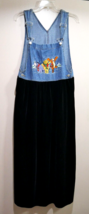 Disney Characters Black Velvet Maxi Denim Bib Overall Dress Womens Size Medium - £43.64 GBP