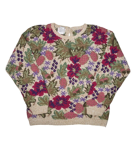 Talbots Sweater Womens XL Floral Crewneck Hand Knit Heavyweight Ramie Boho - $31.78