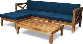 The Mamie Outdoor Acacia Wood 5 Pc\. Sofa Set By Christopher Knight Home... - £501.97 GBP