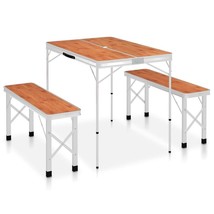 vidaXL Folding Camping Table with 2 Benches Aluminium Brown - $173.83