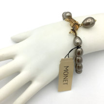 MONET faux pearl bead bracelet w/ brown rhinestone detail - NEW elastic stretch - £11.60 GBP