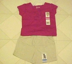Toddler Girls Summer Outfit Size 12 Month Garanimals Pink Shirt Khaki Shorts New - £7.10 GBP